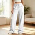 thumbnail image 2 of Girls Solid Wide Leg Sweatpants, Elastic Drawstring High Waist Loose Long Casual Trousers with Side Pockets, Soft Knit Pants for Big Kids School Daily Wear(White,5-6 Years), 2 of 7