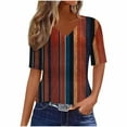 thumbnail image 2 of Blczomt Summer Women's Tops 2025 V Neck Striped Shirts Trendy Brown Short Sleeve Womens Spring Blouses, 2 of 7