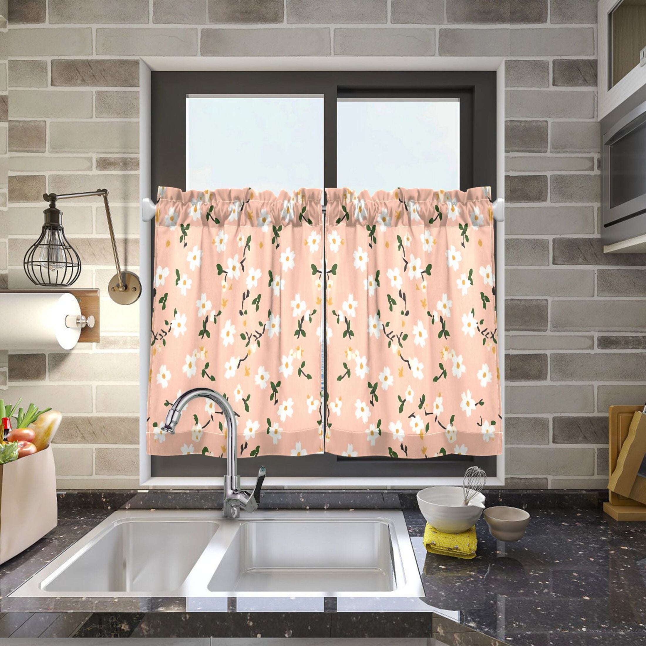 Linen Kitchen Curtains Dainty Pink Floral Tier Curtains Tier Kitchen Living Room Bedroom Balcony 2 Panels 27x36 Inch