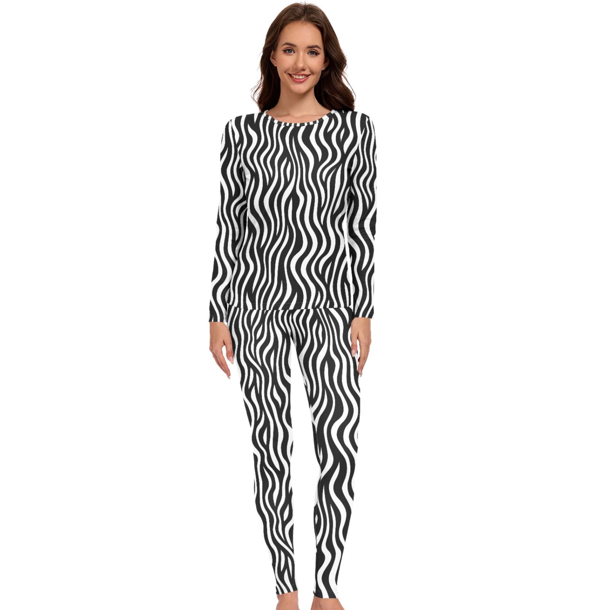Women Wavy Black Thermal Underwear Set 2 Piece Base Layer Large