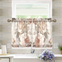 Yayeee Kitchen Curtains Light Filtering 27"x24" Rod Pocket Short Cafe Window Panel, Lace and Floral