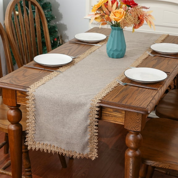 YIBAGA Jute Table Runner, Burlap Linen Table Runner, Rustic Farmhouse Home Decor, 13x72 inch