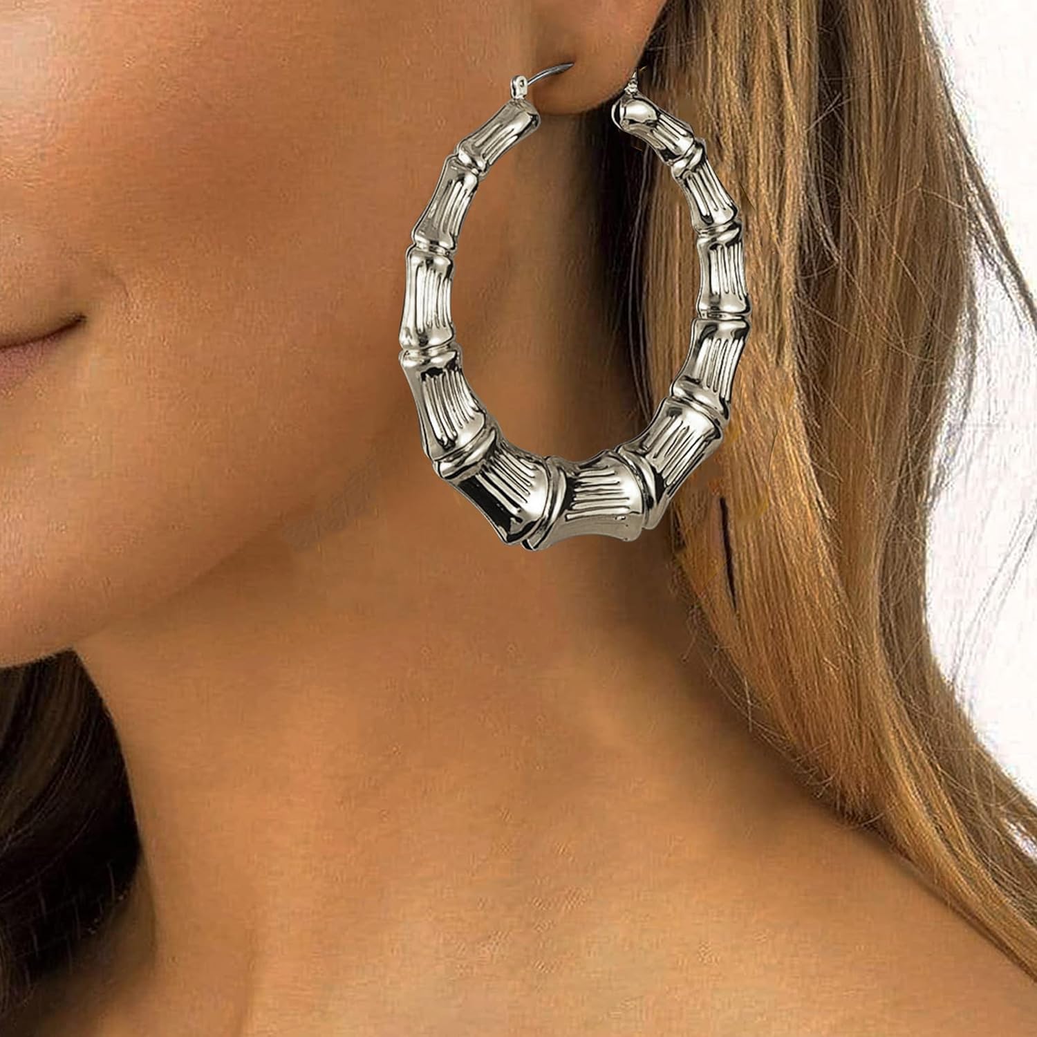 Yomhary Silver 90s Large Bamboo Hoop Earrings for Women - Walmart.com