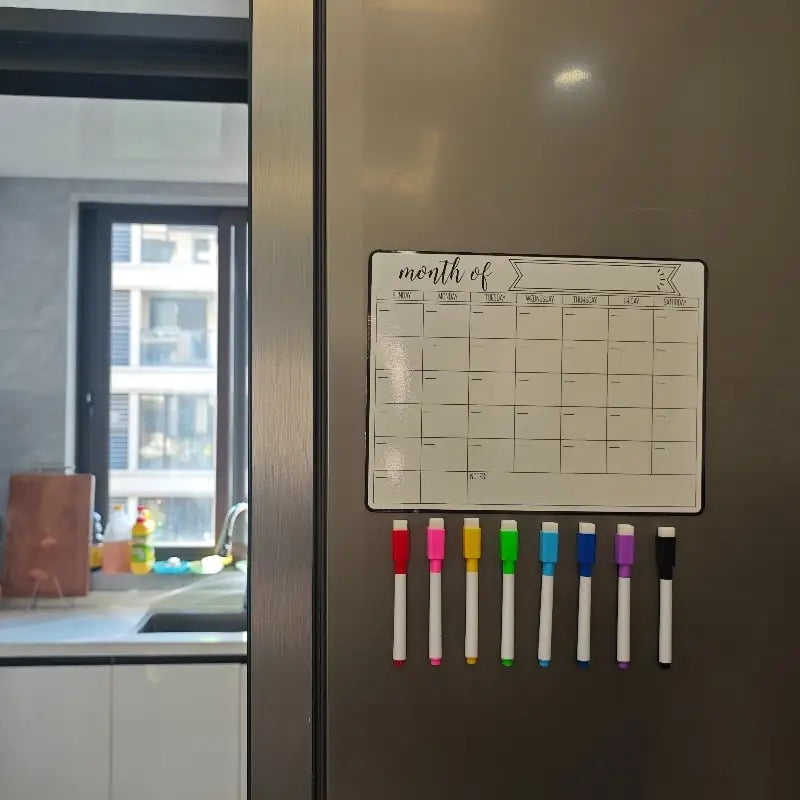 Magnetic Fridge Calendar & Whiteboard Combo - Undated Weekly/Monthly Planner with Markers & Holder for Refrigerator Organization