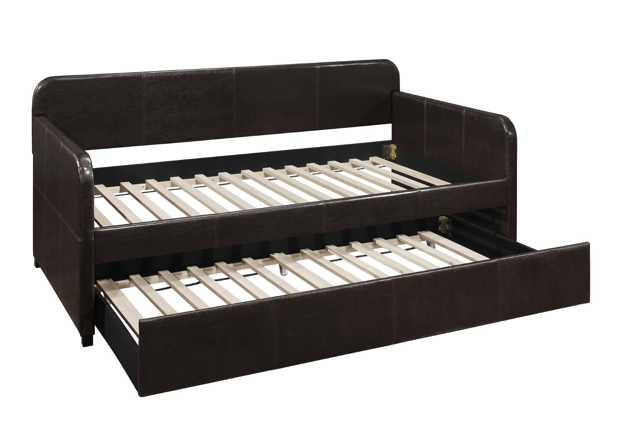 Home Design Tiara Twin Daybed with Upholstered Frame and Pull-Out Trundle, Casual Design for Bedroom and Guestroom, Dark Brown