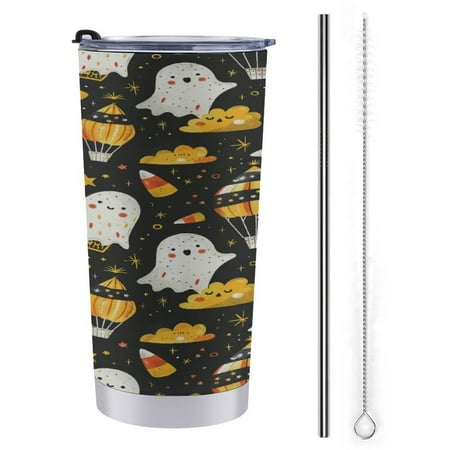 

ZHANGS Hot Air Balloon Ghosts Halloween Magic-811 Coffee Tumbler Insulated Tumbler Cups with Lid and Straws Leak Proof Stainless Steel Coffee Thermos Mug for Hot/Cold Travel Car