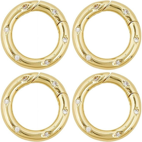 1 Box 4Pcs Gold Round Carabiner Clips Spring O Ring Clip Bulk 20mm Cubic Zirconia Real 18K Gold Plated Brass Keychain Snap Buckle Gate Ring for Key Bag Purses Handbags DIY Crafts Accessories Gold