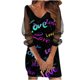 thumbnail image 1 of Mujer moda cuello en V manga larga Casual amor y mariposa Patchwork Midi falda vestidos Fridja NMB3791, 1 of 5