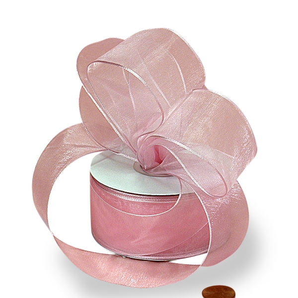 Roll of Sheer Organza Wired Ribbon Pink 70mm x 20M 