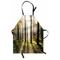 thumbnail image 1 of Forest Apron Landscape Sunrise in the Forest Leaves in Golden Colors Seasonal Scenery Photo, Unisex Kitchen Bib Apron with Adjustable Neck for Cooking Baking Gardening, Gold Green Brown, by Ambesonne, 1 of 3