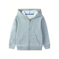 thumbnail image 4 of HILEELANG Kids 4-12Y Cotton Blend Full-Zip Hoodie, Lightweight Solid Sweatshirt with Front Pockets, Gray, 4 of 8