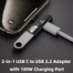 thumbnail image 3 of 2X Adaptador USB C A USB 3.2 2 en 1 con Puerto de Carga de 100 W, Convertidor 4/3 OTG para Ally, para , Negro, 3 of 5