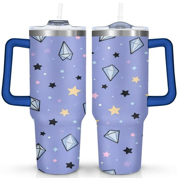 40oz Celestial Tumbler - Double Wall Insulated Travel Mug with Handle - Starry Night Cosmic Design - Spill-Resistant Lid & Straw - Goth Aesthetic