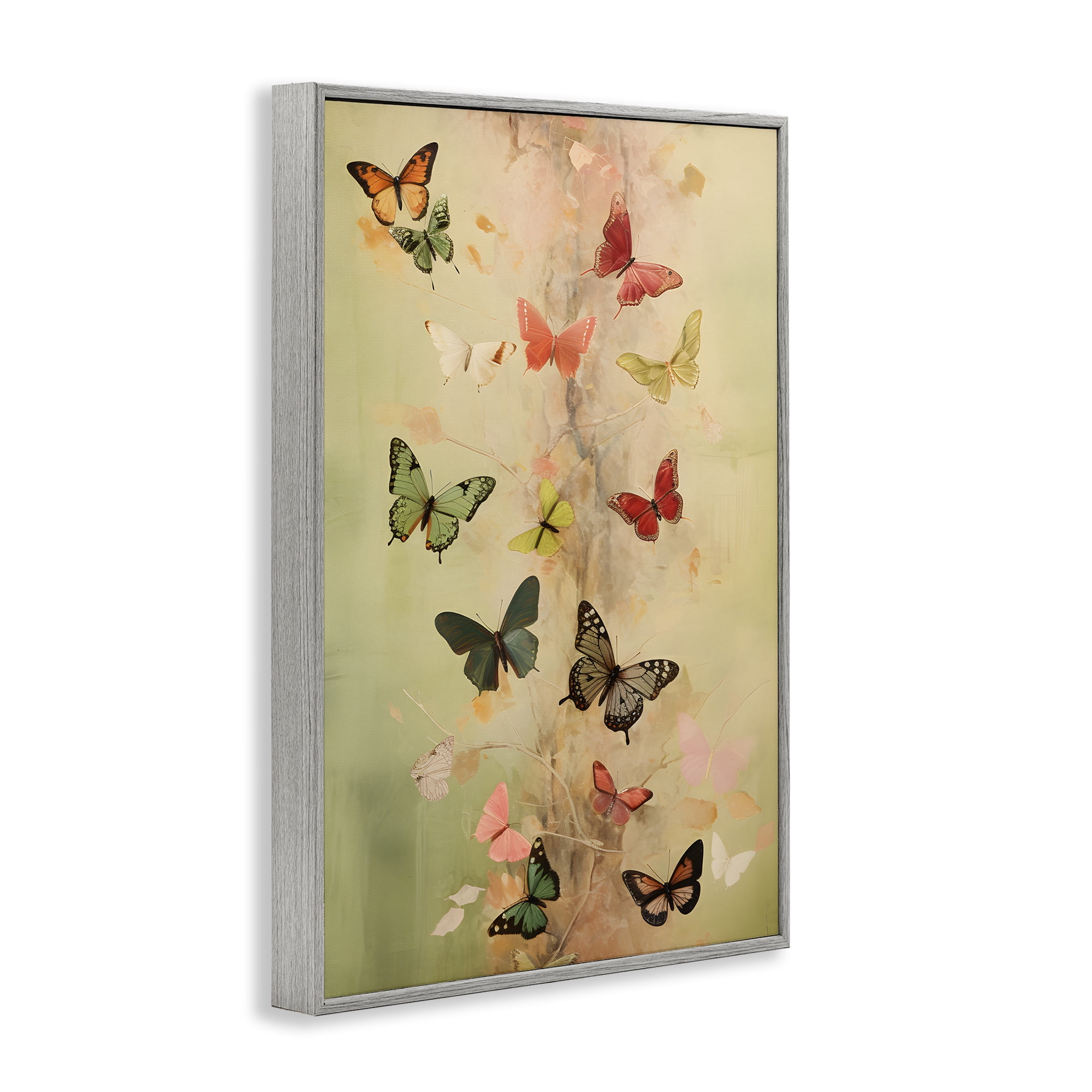 Stupell Industries Fluttering Butterfly Array Animals & Insects Painting Gray Framed Art Print Wall Art, 12 x 18