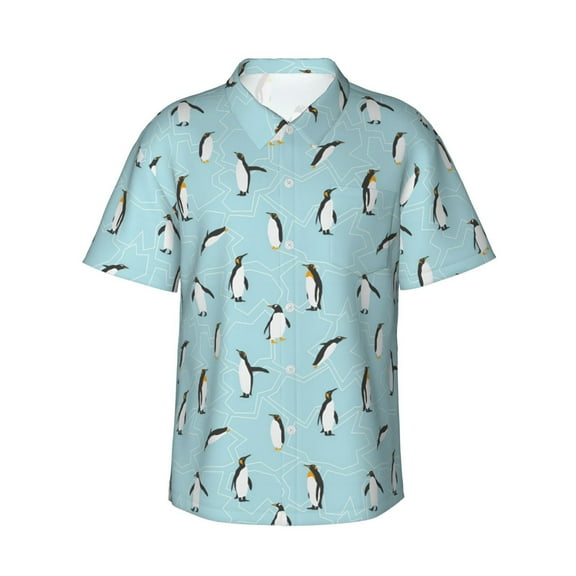 Mens Casual Short Sleeve Button Down Hawaiian Shirts,Penguin Ice Birds Shirts Regular Fit Beach Summer Shirts with Front Pocket,XL
