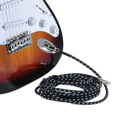 Acoustic Electric Guitar Cables ammoon 6 Meters/ 20 Feet Electric Guitar Bass Musical Instrument Cable Cord 1/4 Inch Straight to Right Angle Plug Black White Woven Jacket ()