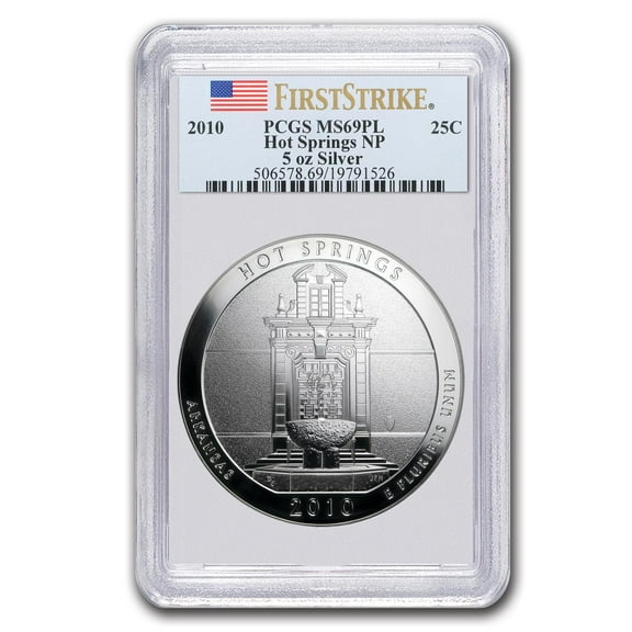 2010 5 oz Silver ATB Hot Springs MS-69 PL PCGS (FirstStrike®)
