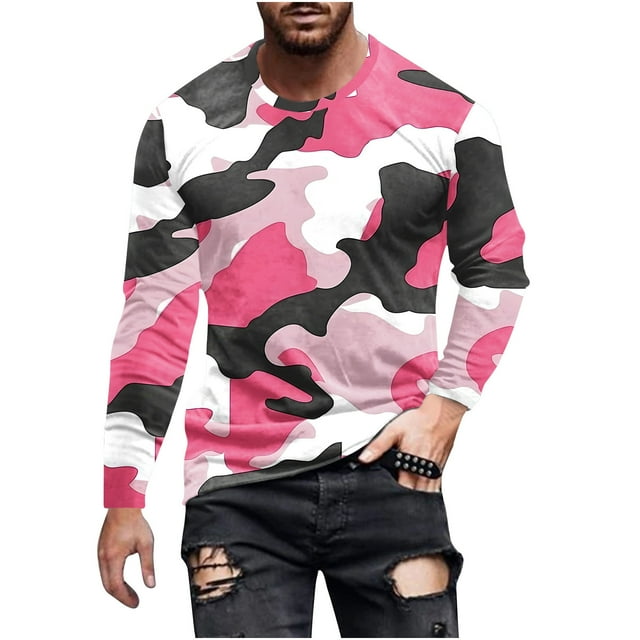 Birdeem Chemises d'Été à Manches Longues pour Hommes Mode Hommes Décontracté Camouflage Imprimé Blouses à Manches Longues à Col Rond Chemises Chemises d'Été à Manches Longues pour Hommes