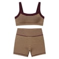 thumbnail image 5 of BODOAO Women's Workout Set 2 Piece Square Neck Striped Crop Tank Top High Waisted Biker Shorts Athletic Yoga Gym Fitness Outfit Stretchy Activewear Summer Training Clothes Brown M, 5 of 5