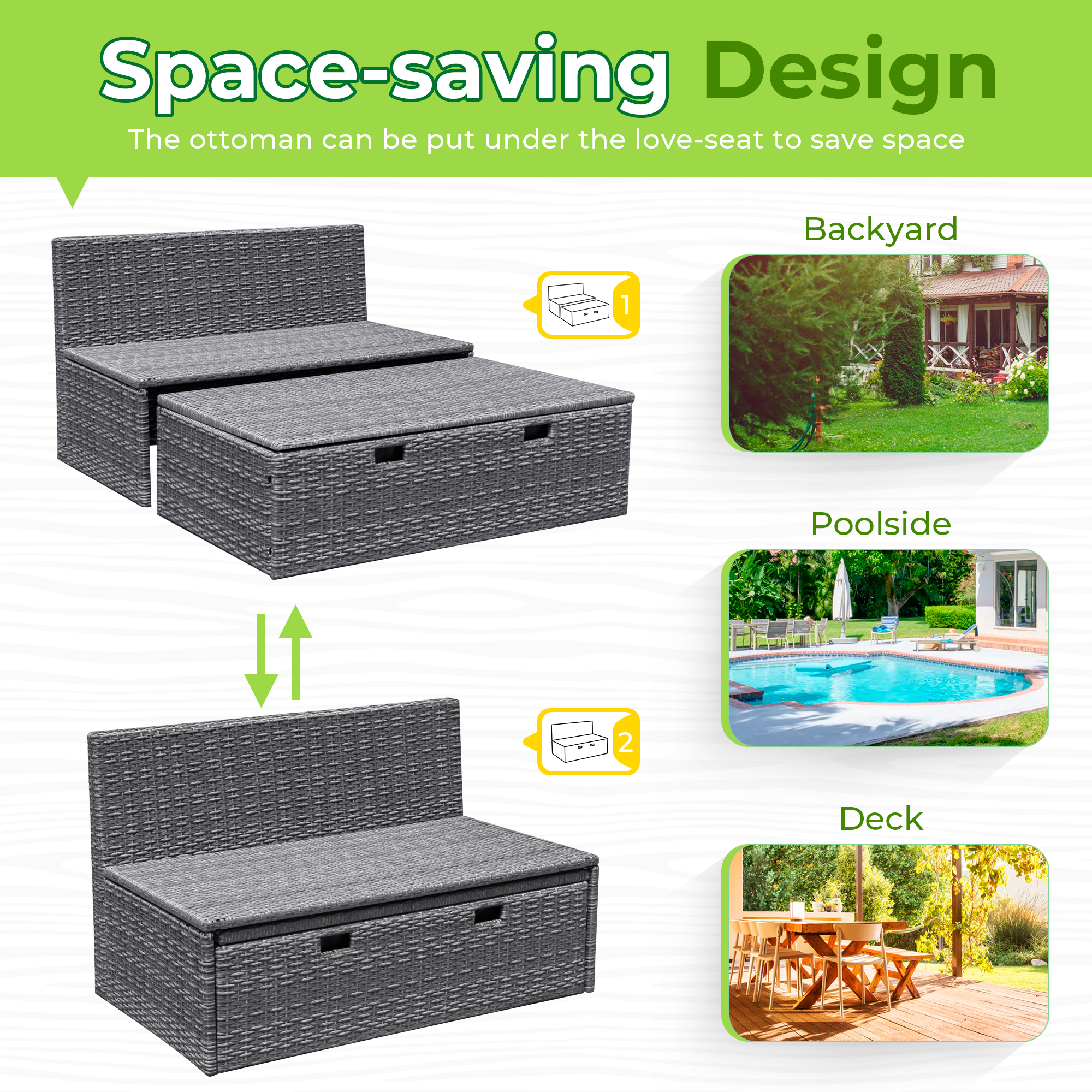 Homall Outdoor Daybed Patio Furniture Set Rattan Storage Daybed with Cushion and Side Table, Gray - image 3 of 8