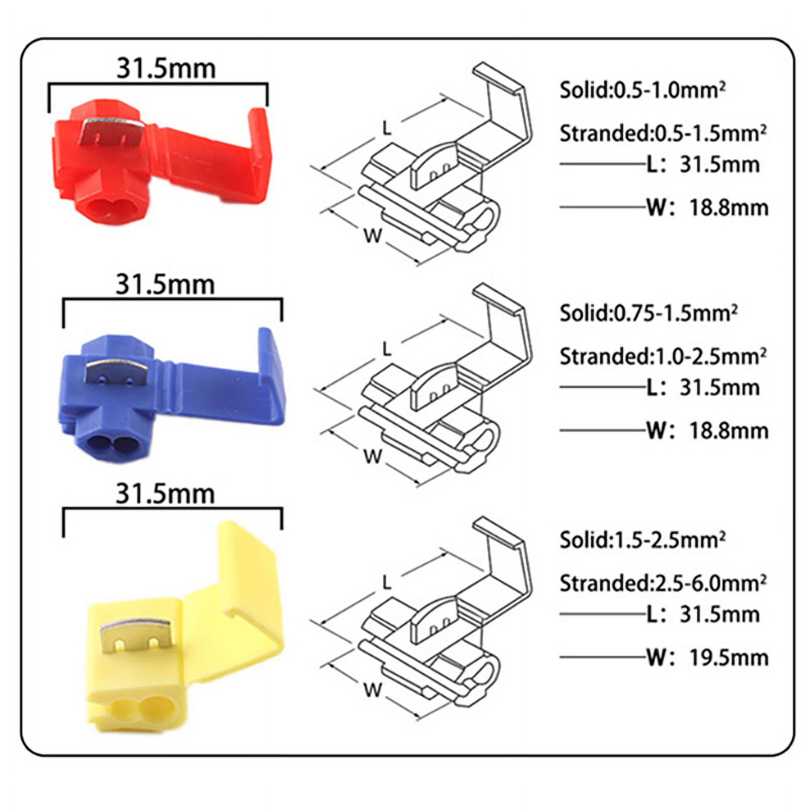 Blue Quick Terminals Cable Wire Connector 100 Piece