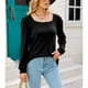 thumbnail image 2 of Camiseta de manga larga abullonada para primavera y otoño - Negra, talla L Top de punto holgado con cuello ancho, 2 of 8