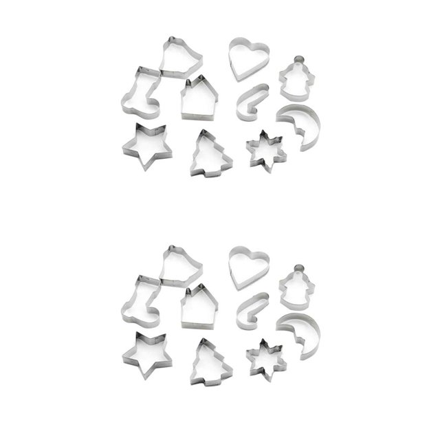 Billuyoard 10 unids/set cortadores de galletas de Navidad de acero inoxidable árbol de Navidad estrella casa campanas copo de nieve hornear Plata 2piezas