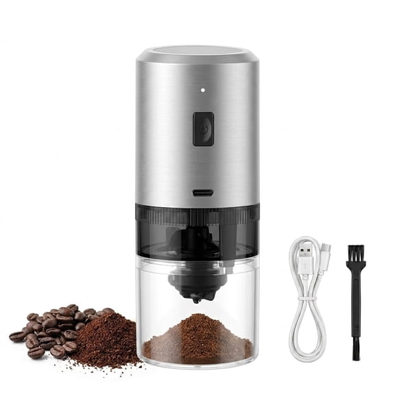 Portable Electric Coffee Grinder, Coffee Grinder with USB Charging, Coffee Bean Grinder with Adjustable Grind Size for Home, Office & Travel, Equipped with Double Blades, White, 1 Pack