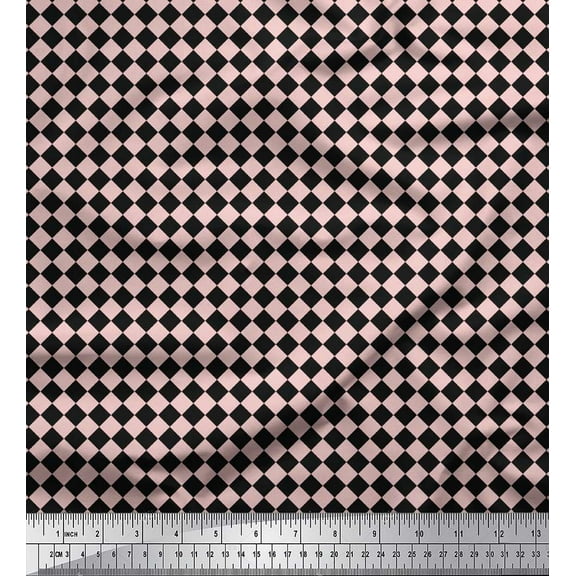 Soimoi Black Cotton Duck Fabric Diamond Geometric Printed Craft Fabric by the Yard 42 Inch Wide