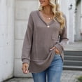 thumbnail image 3 of Top de manga larga con cuello en V para mujer, Jersey informal de fibra de poliéster, corte holgado, tejido tipo gofre, para otoño, 3 of 8