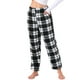 thumbnail image 1 of Pantalones de pijama de felpa suave y esponjosa para mujer Inspire Chic, con estampado de cuadros, cálidos para invierno, con bolsillos, color negro, 1 of 6