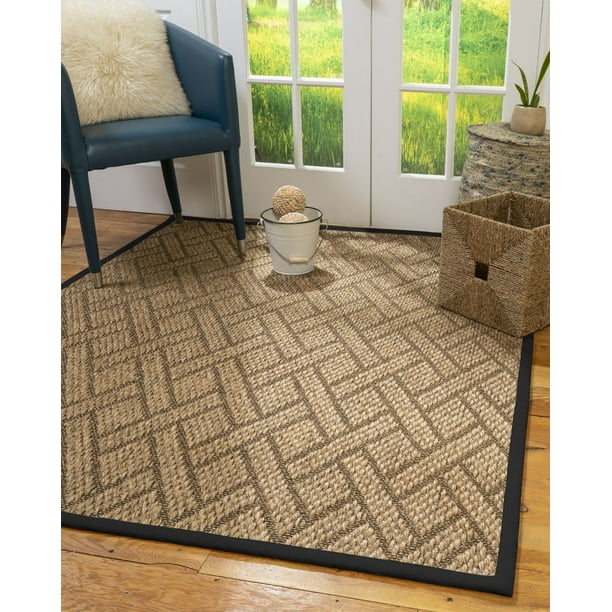 Natural Area Rugs Shanghai Custom Sisal Rug, 10', Round Black Border