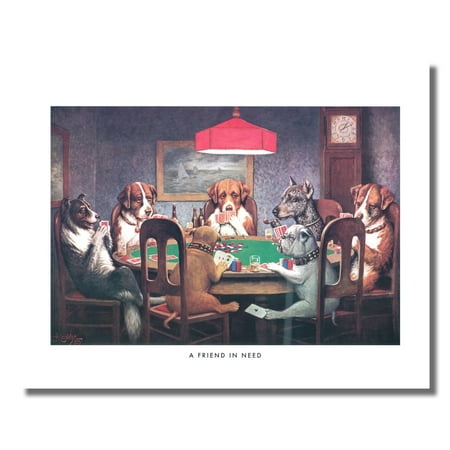 Dogs Playing Poker Paintings - Dogs Playing Poker at Table #1 A Friend In Need Wall Picture 8x10 Art Print