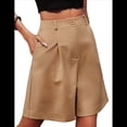 thumbnail image 1 of Pantalones Cortos de Verano para Mujer, con Cintura Elástica, Pierna y Hasta la Rodilla, con Bolsillos, Color Camello, Talla S, 1 of 8