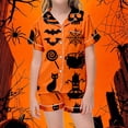 thumbnail image 2 of Kids Halloween Pajamas Size 2-3 Years Childrens Striped Sleepwear Short Sleeve Top with Shorts Soft Comfort Girls Pjs Orange, 2 of 4