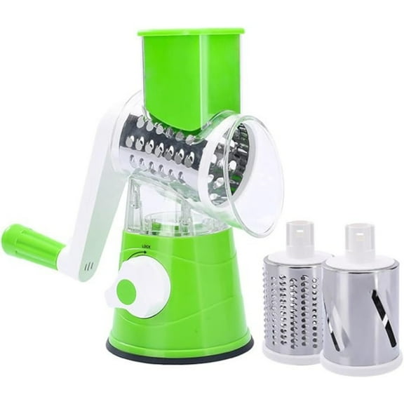 Cheese Grater Hand Crank Rotary Mandoline Slicer - Salad Chopper, Vegetable Cutter - Cheese Slicer - Multi-Blade Kitchen Gadgets With Strong Suction Base for Cheese, Nuts, Fruits and Veggies