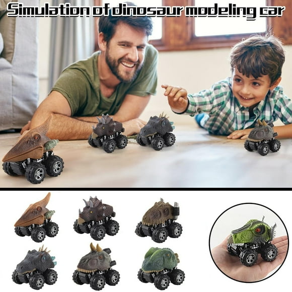 RKSTN Baby Toys 6pc Simulation Dinosaur Shape Pull Back Car Off-road Model Car Boy Toy Car Set Educational Toys for Toddler Babies