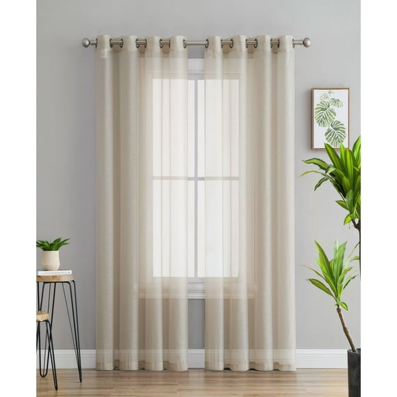 Lumino by Hlc. me Perth Semi Sheer Grommet Curtain Panels, Beige, 54 W x 63 L