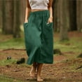 thumbnail image 3 of cocolona Womens Linen Skirts for Women Summer Casual Solid Color Elastic Waist Flowy Long Skirts Beach Vacation Midi Skirts with Pockets Green XL, 3 of 7