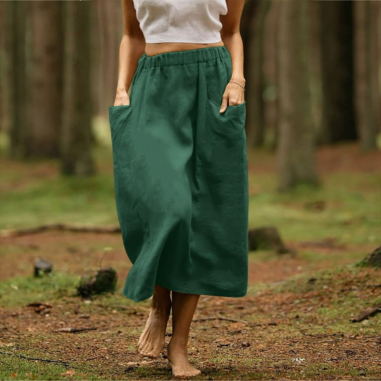 Cotton Linen Skirt for Women Elastic High Waist Boho Maxi Skirt Skirt  Casual A-Line Flowy Long Skirts Swing Long Beach Skirt Dress - Walmart.com