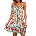 thumbnail image 3 of VBVC Women's Boho Floral Spaghetti Strap V Neck Dress , Ladies' Summer Ruffle Hem Swing Slip Dress , Casual Beach Vacation Mini Dresses For Women,White,S-2XL, 3 of 6