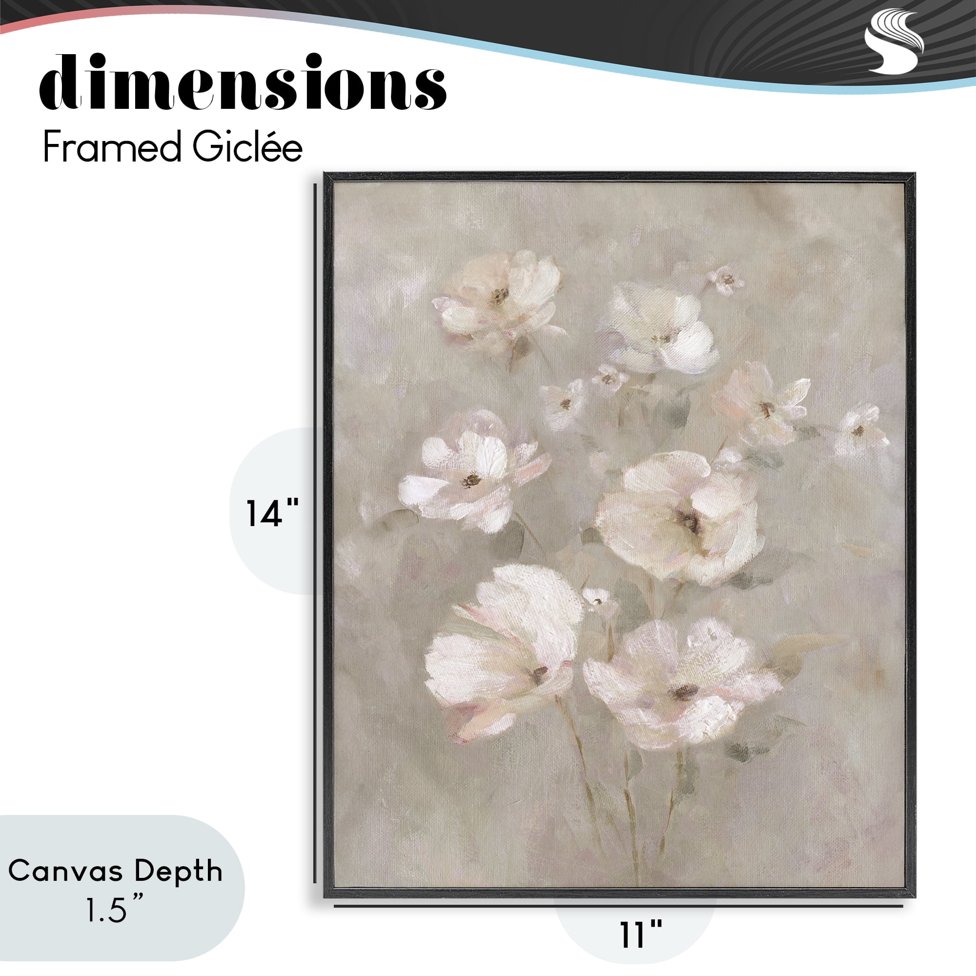 Stupell Industries Blush Florals over Beige Black Framed Giclee Art, design by Carol Robinson