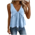 thumbnail image 2 of Tank Tops for Women Dressy Casual V Neck Sleeveless Pleated Loose Summer Basic Blouses Shirts Plus Size Light Blue XL, 2 of 7
