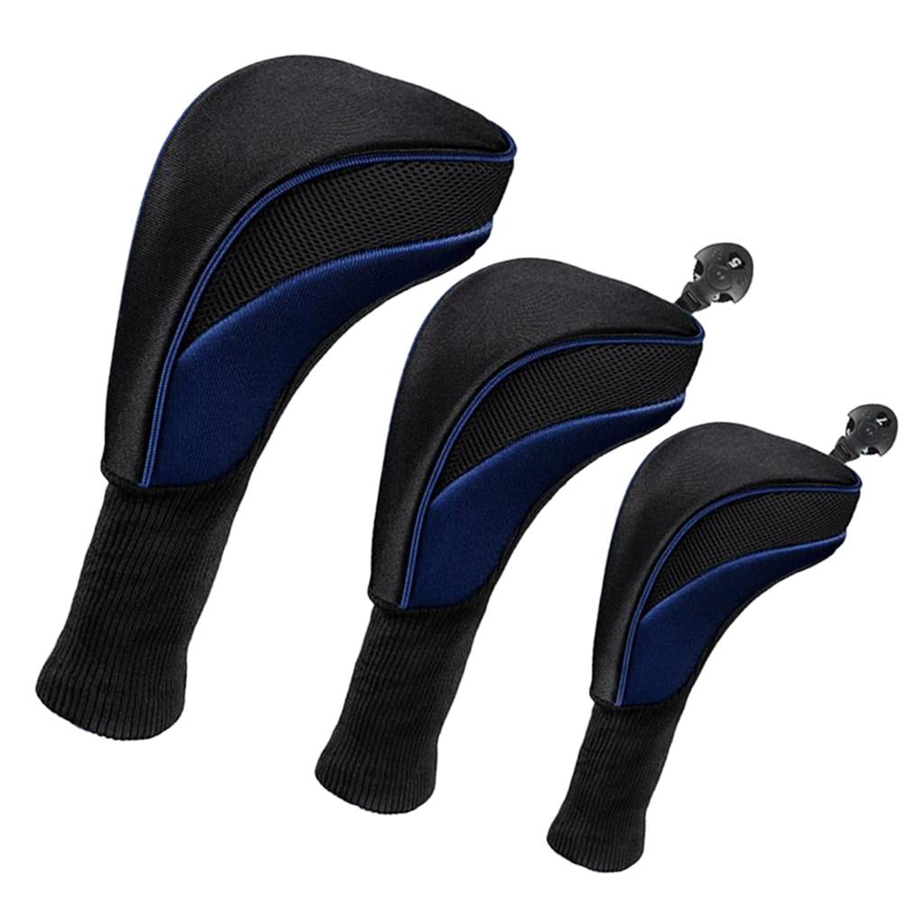 3Pcs Golf Cover Driver Headcover Mesh Long Neck Protector Covers - Blue, 31cm