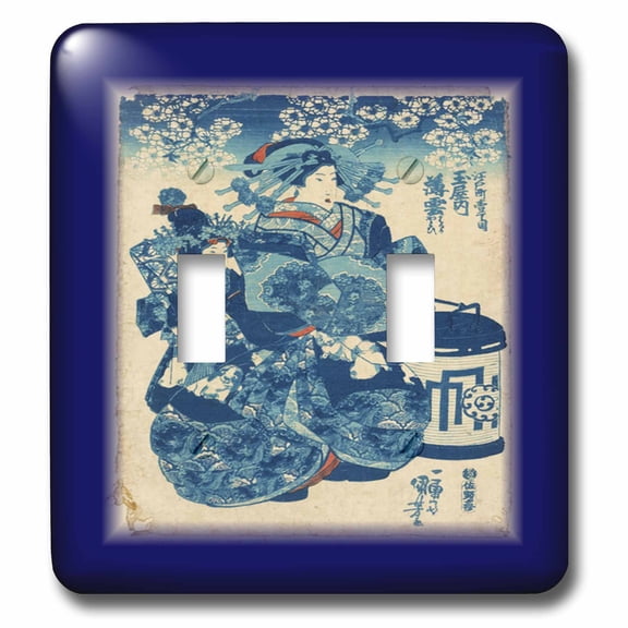 3dRose, 2 Japanese Ladies With Navy Blue Border, double toggle switch
