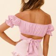 thumbnail image 6 of AherBiu Cute Tops for Women Cropped off Shoulder Bubble Short Sleeve Low Cut Juniors Shirts Blouse, 6 of 6