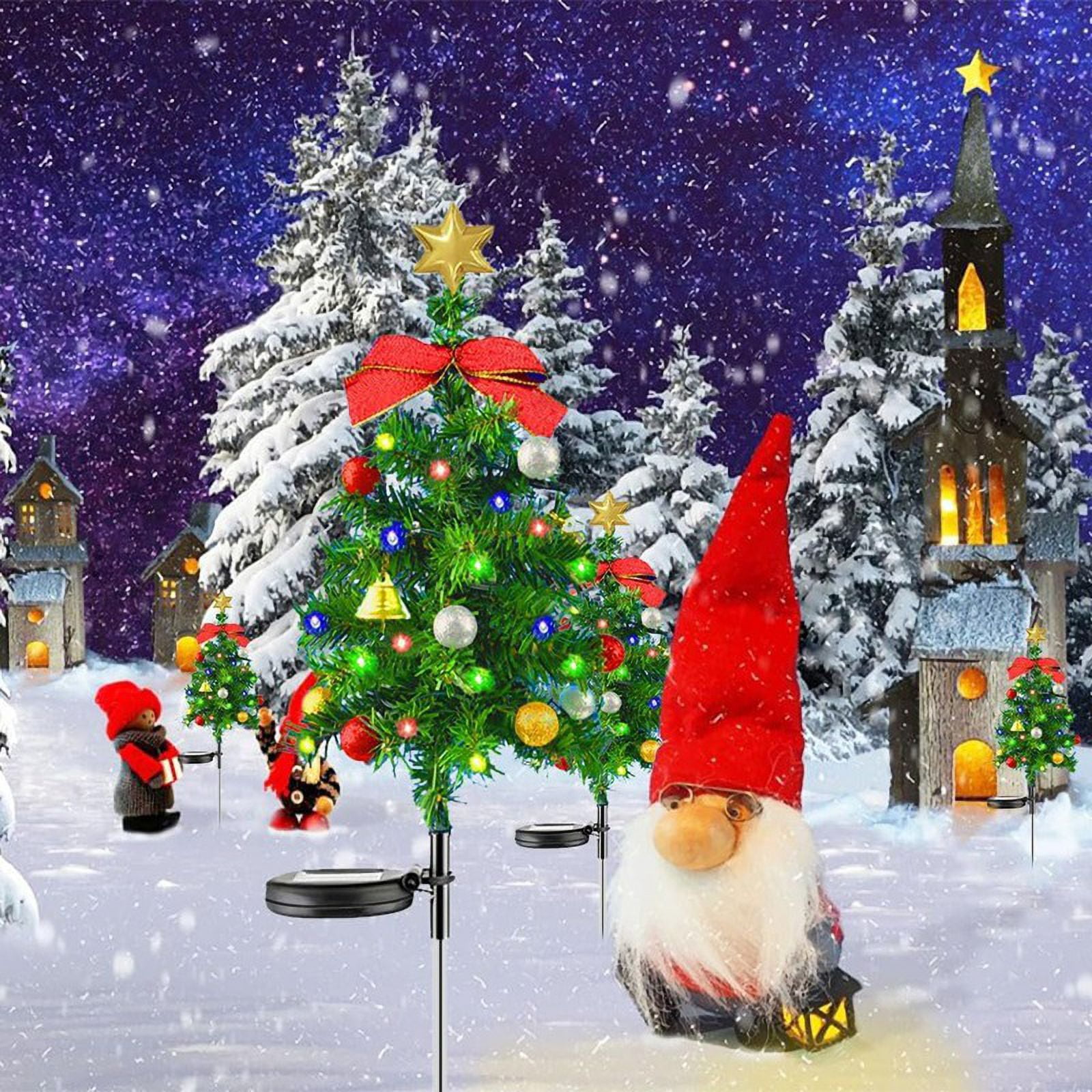 2PCS Solar Christmas Tree Lights Outdoor Waterproof Solar Lights Xmas Tree Stake Lights Christmas Decorations