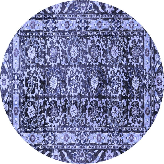 Ahgly Company Machine Washable Indoor Round Oriental Blue Traditional Area Rugs, 7' Round