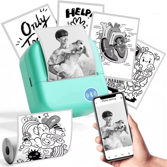 Phomemo M02L Mini Printer, Pocket Sticker Printer, Mini Portable Photo Printer for Gifts, Picture Sticker Printer for Photo, Notes, Compatible with Phone Tablet, Green