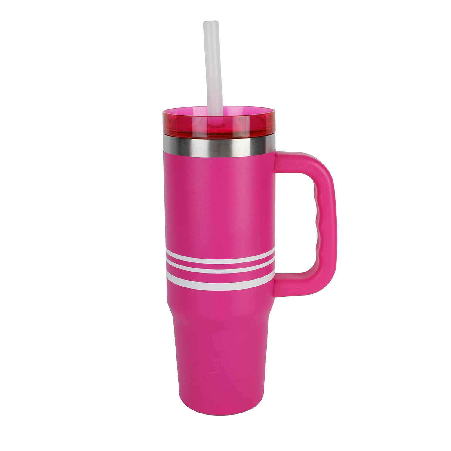 Ozark Trail 30 oz Stainless Steel Insulated Tumbler with Handle, Stripe Fuschia Burst